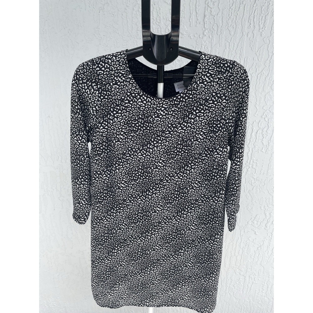 Peyton Jensen Black White Leopard Print Shift Dress 3/4 Sleeve Small Made in USA